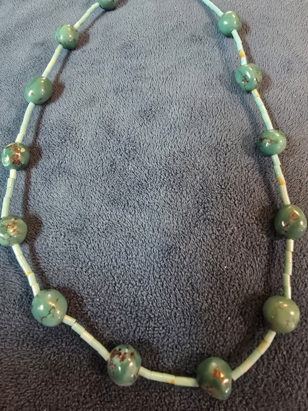 Vintage Turquoise Green Beaded Necklace - Women Jewelry 16" Total Length